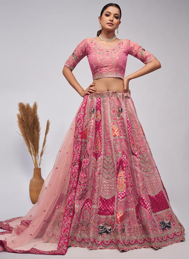 Soft Net Pink Wedding Wear Sequins Work Lehenga Choli